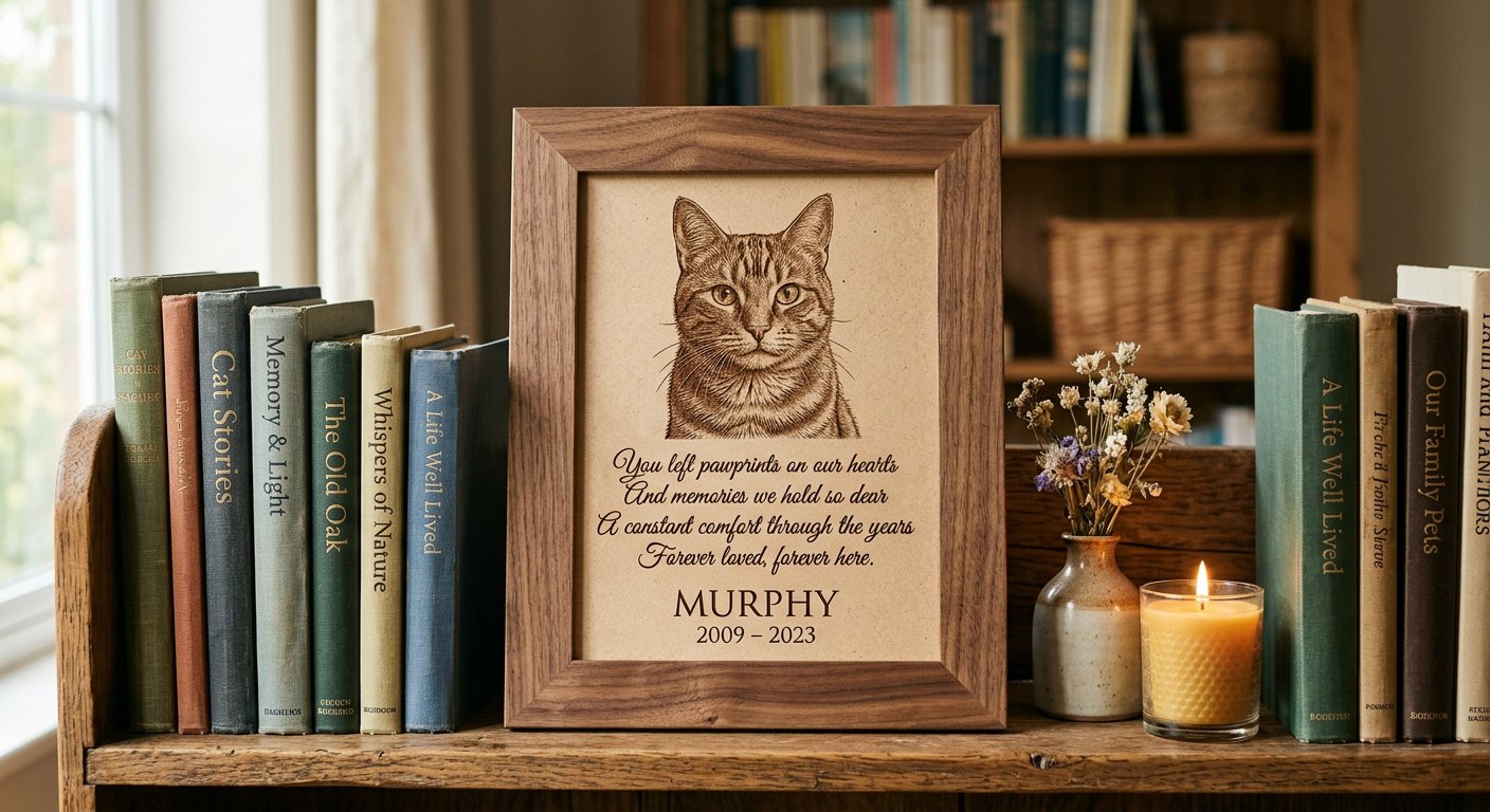 Framed MDF Portrait & Poem — cat — RIP engraved memorial example by Craigality