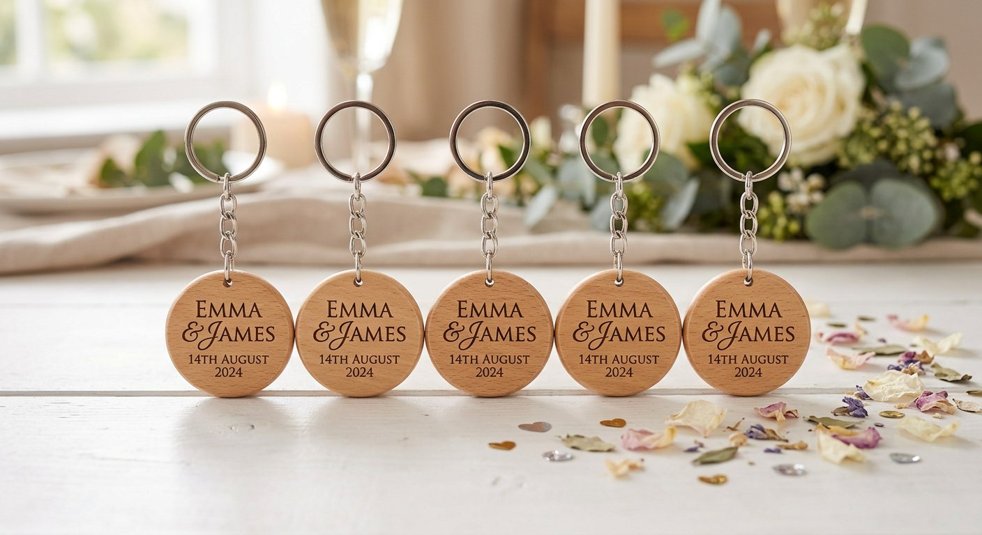 Wedding Favour Keyrings - engraving example