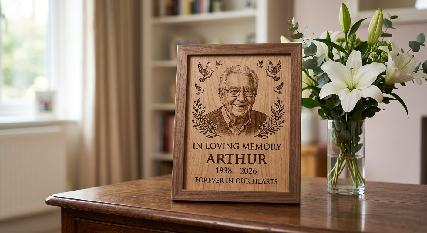 Funeral &amp; Remembrance Engraving, Made with Care - laser engraved example by Craigality