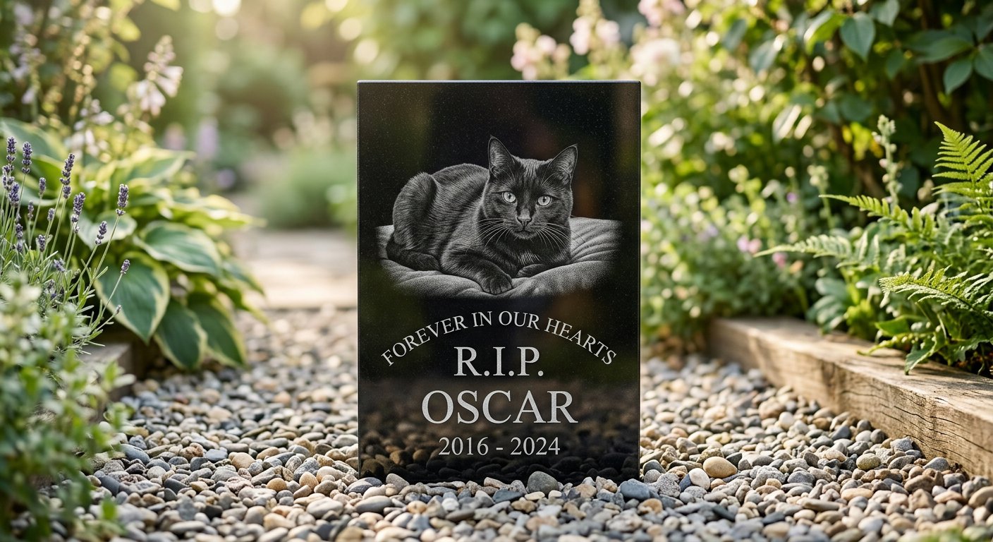 Granite Memorial Stone — cat, RIP — RIP engraved memorial example by Craigality