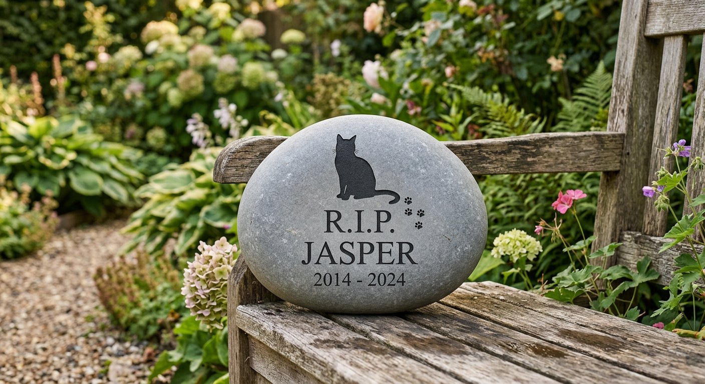 Pebble Memorial Stone — cat, RIP — RIP engraved memorial example by Craigality